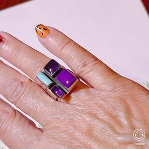 Ring Large Enamel ARTISAN - 925 Silver --USA SZ 6.5